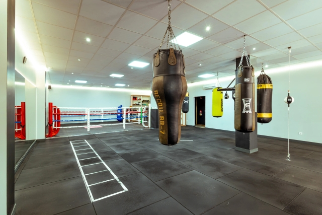 Sala de Atlas Fighters: sacos y ring